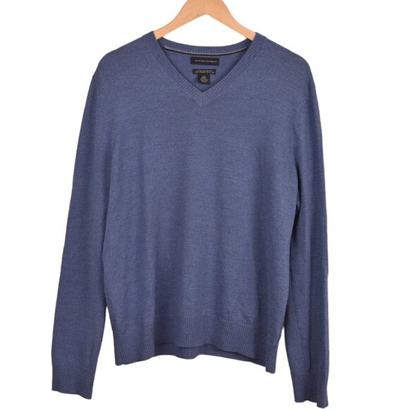 Banana Republic Extra Fine Merino Wool  Blue V-Neck Size Large - Picture 1 of 8
